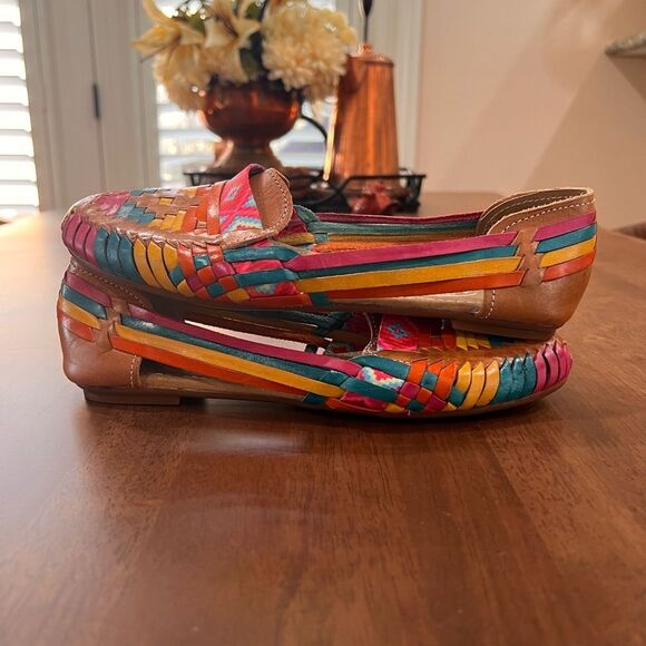Colorful Woven Leather Huarache Flats Women’s 7 Mexican Artisan Slip-On Sandals - Picture 4 of 7